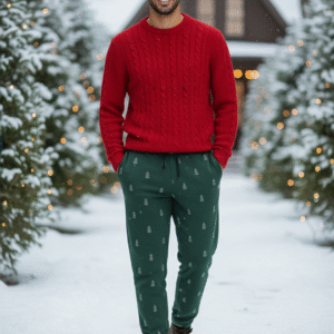 Cable Knit Sweater and Print Joggers