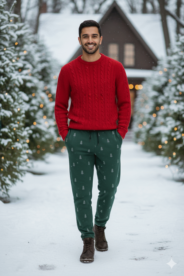 Cable Knit Sweater and Print Joggers