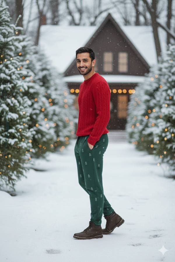 Cable Knit Sweater and Print Joggers