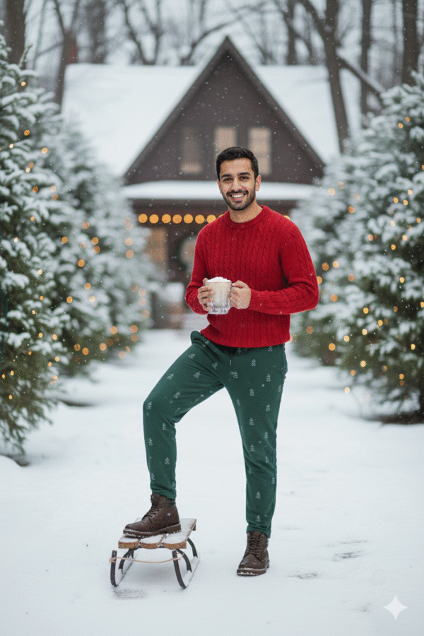 Cable Knit Sweater and Print Joggers