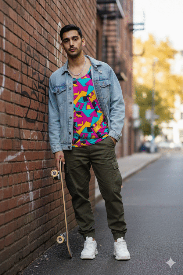 Street Style Starter Kit: Denim Jacket, Tank Top & Cargo Pants Combo - Image 3