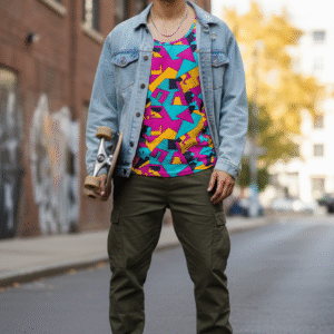 Denim Jacket, Tank Top & Cargo Pants Combo