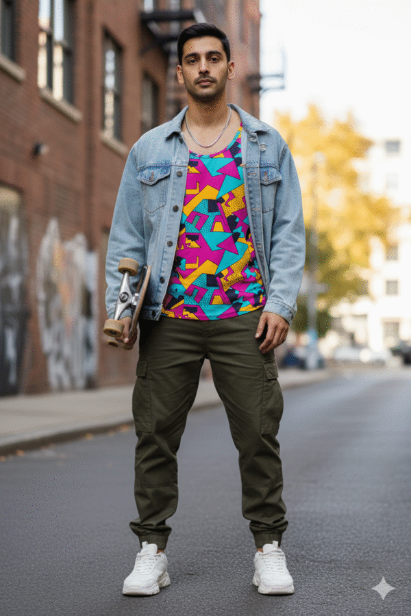 Denim Jacket, Tank Top & Cargo Pants Combo