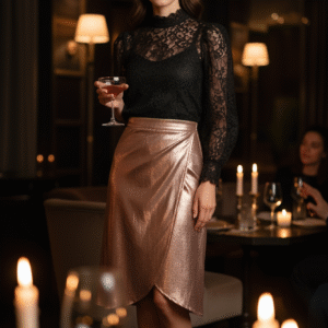 Lace Top and Metallic Skirt