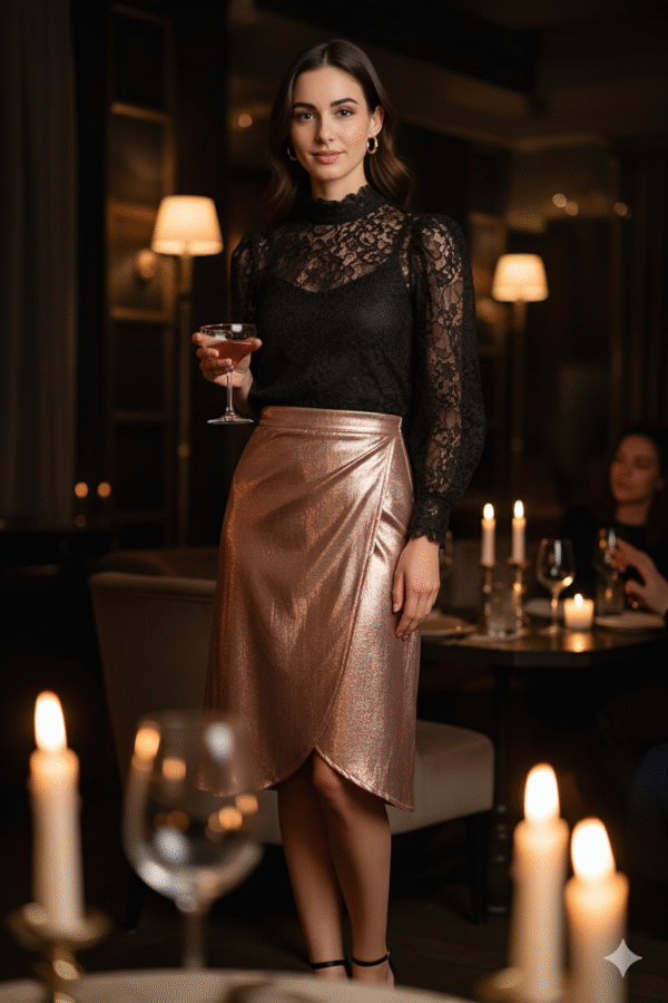 Lace Top and Metallic Skirt