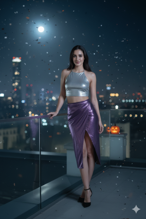 Metallic Halter Top and Wrap Skirt