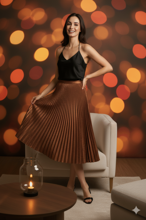 Satin Cami and Pleated Midi Skirt