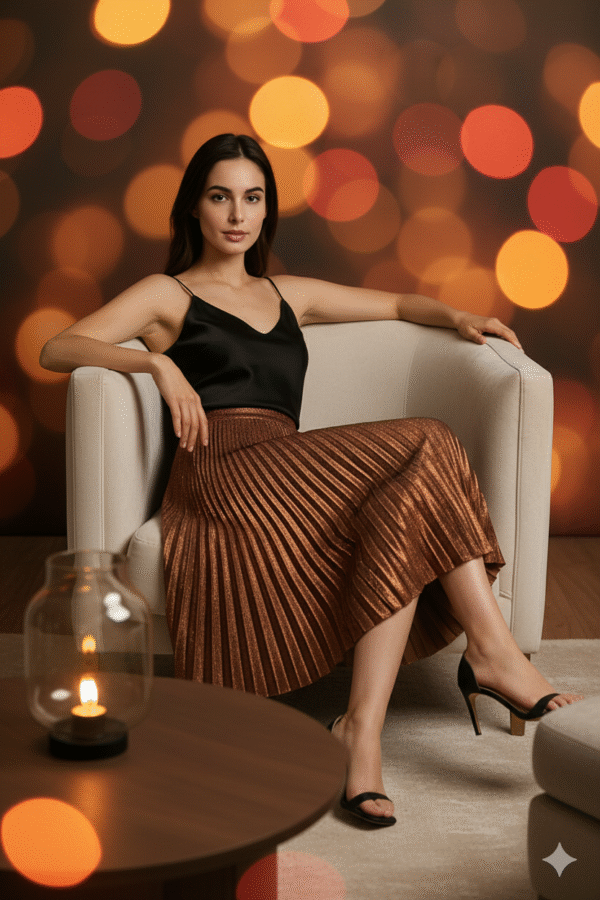 Satin Cami and Pleated Midi Skirt