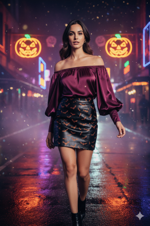 Satin Top and Faux Leather Skirt